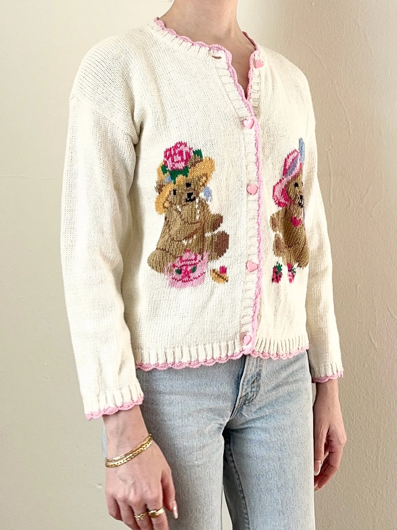 80s 90s Teddy Bear Cardigan Sweater (xxs)