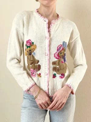 80s 90s Teddy Bear Cardigan Sweater (xxs)