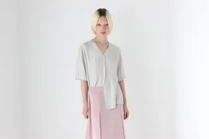 80s PURE SILK Dove Grey Button Up