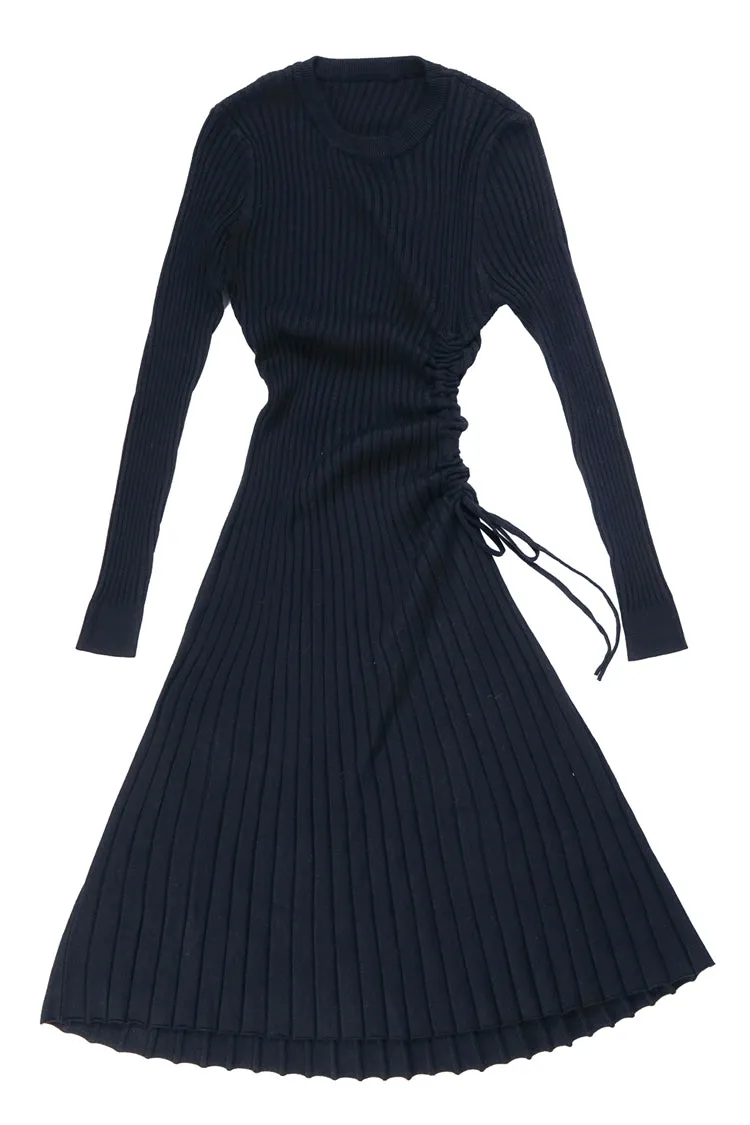 8GIRLS DESIGN KNITTED MIDI DRESS WITH DRAWSTRING WAIST