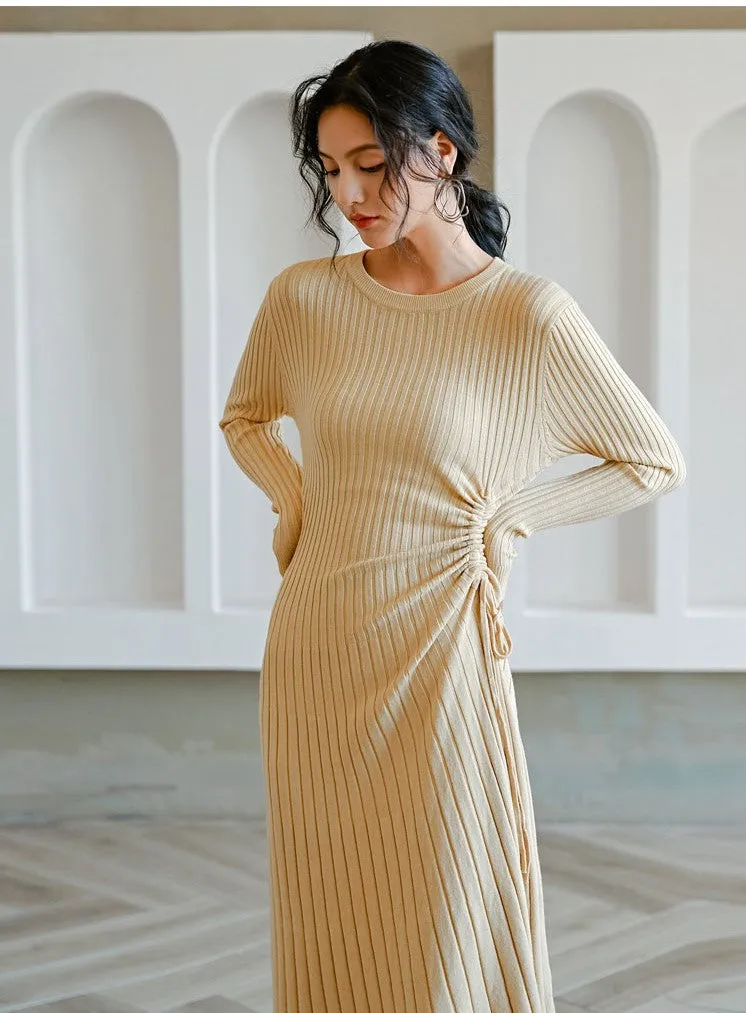 8GIRLS DESIGN KNITTED MIDI DRESS WITH DRAWSTRING WAIST