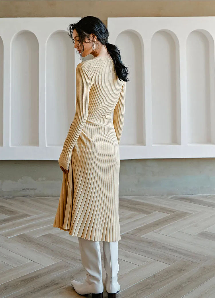 8GIRLS DESIGN KNITTED MIDI DRESS WITH DRAWSTRING WAIST