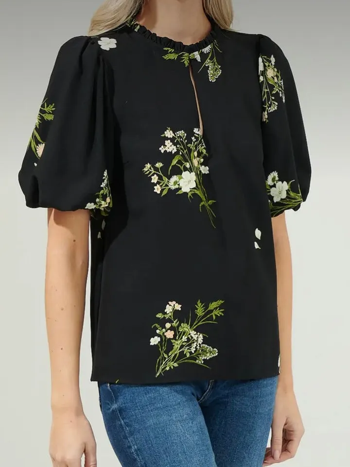 A Floral Split Neck Blouse