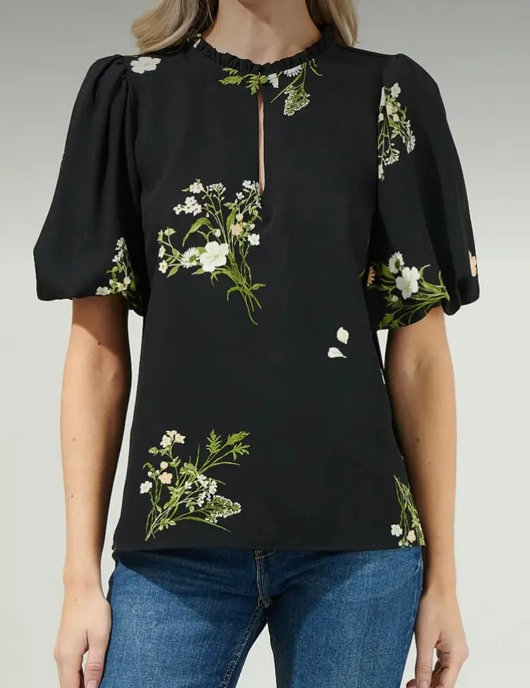 A Floral Split Neck Blouse