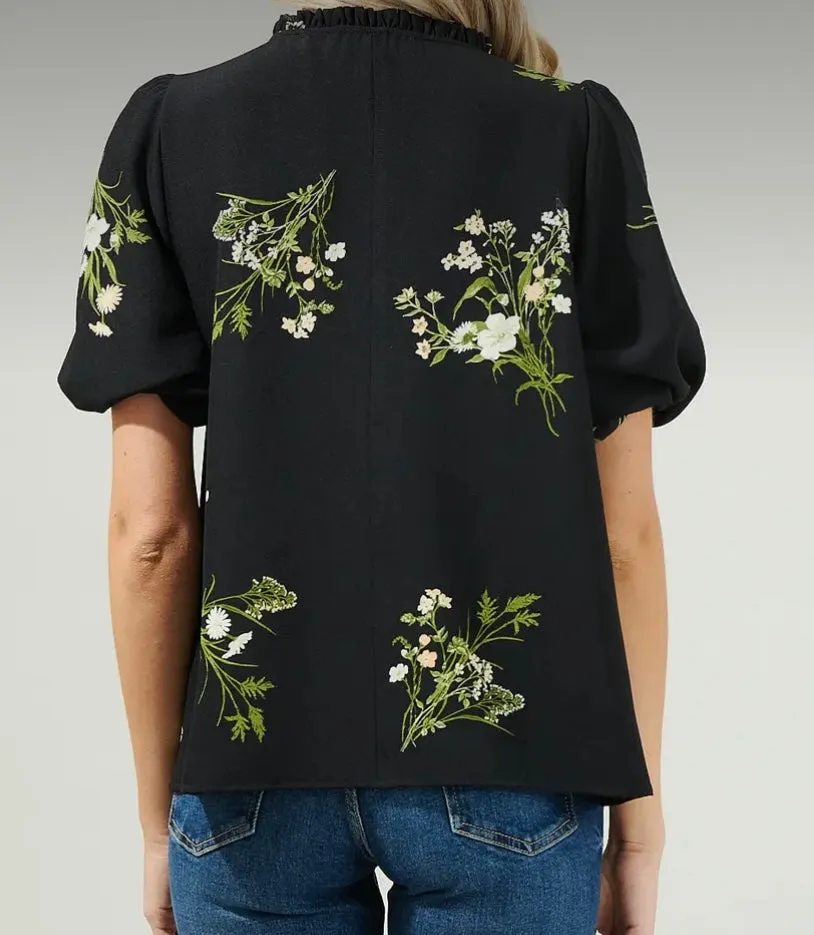 A Floral Split Neck Blouse