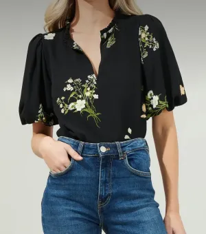 A Floral Split Neck Blouse