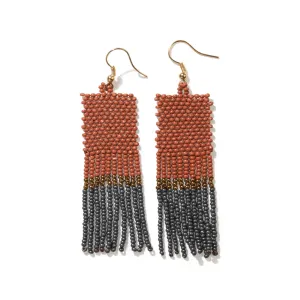Adaline Color Block Beaded Fringe Earrings Rust