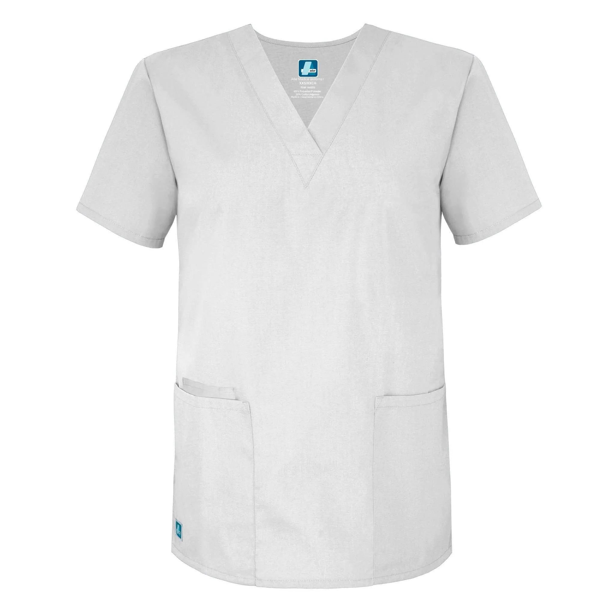 Adar Universal Unisex V-Neck 2 Pocket Scrub Top White L
