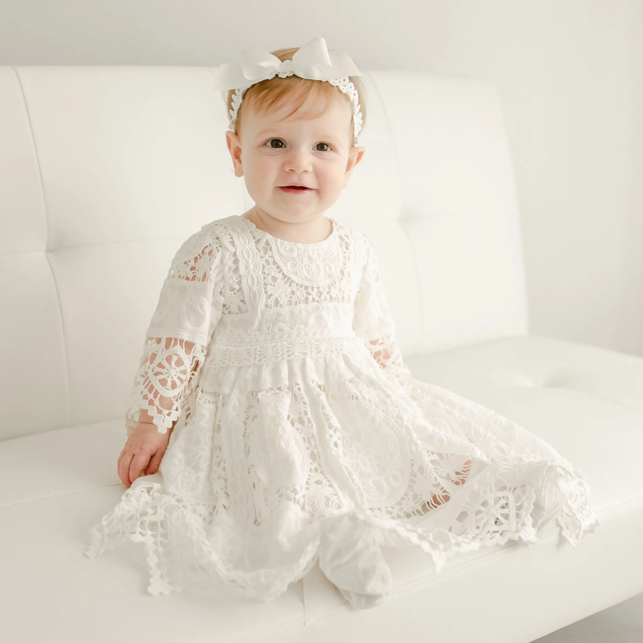Adeline Lace Christening Dress & Bloomers