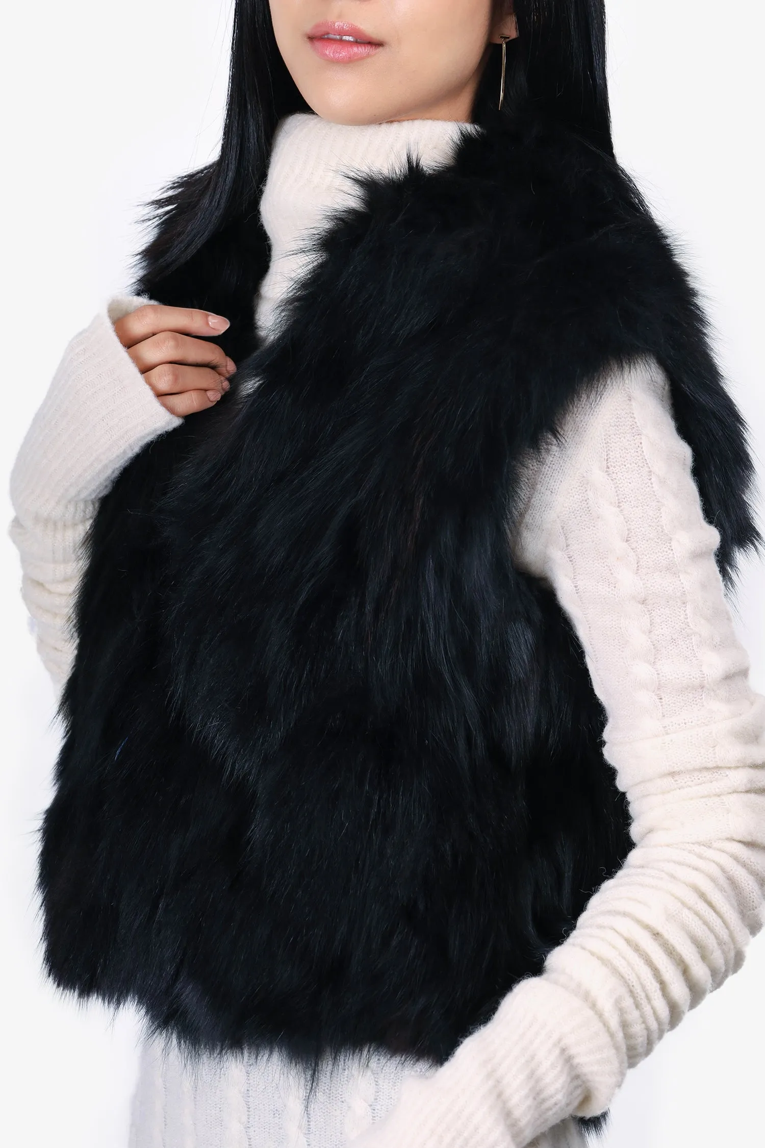 Adrienne Landau Black Fox Fur Gilet Size M