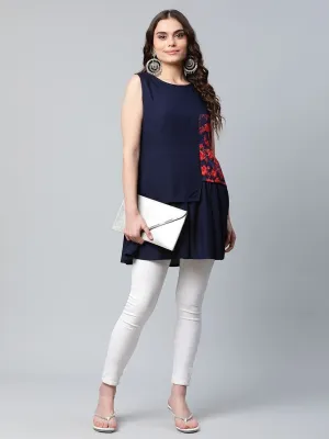 Ahalyaa Women Navy Blue Rayon Printed Tunic