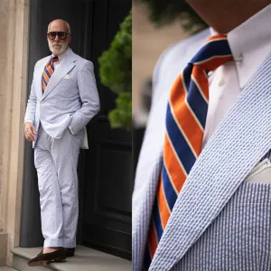 Aidase Blue Men Suits 2 Pieces Pinstripe Blazer Pants Tailored One Button Fashion New Formal Business Groom Causal Tailored