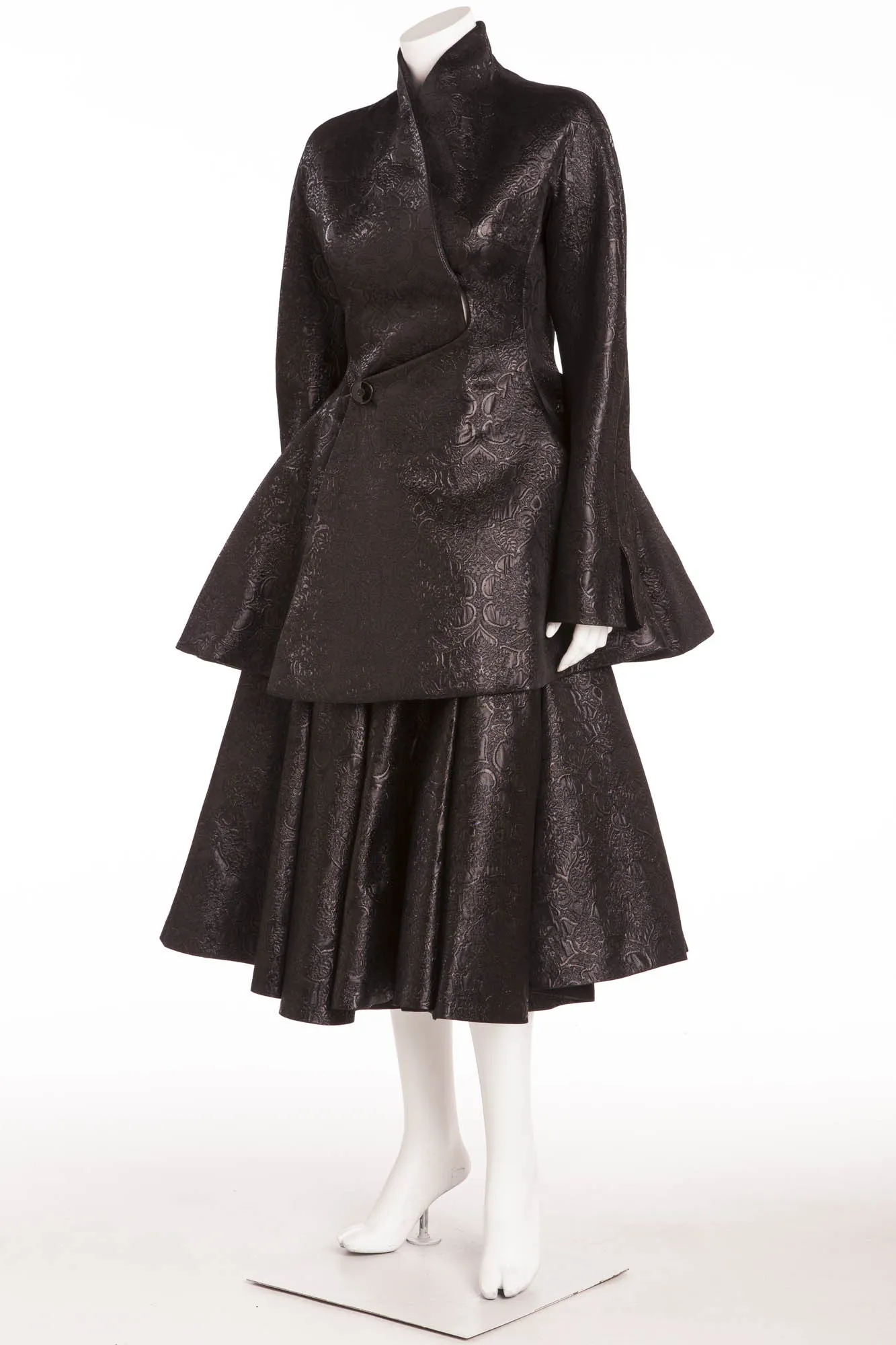 Alexander McQueen - 2PC Black Long Sleeve Floral Jacket and Skirt - IT 42