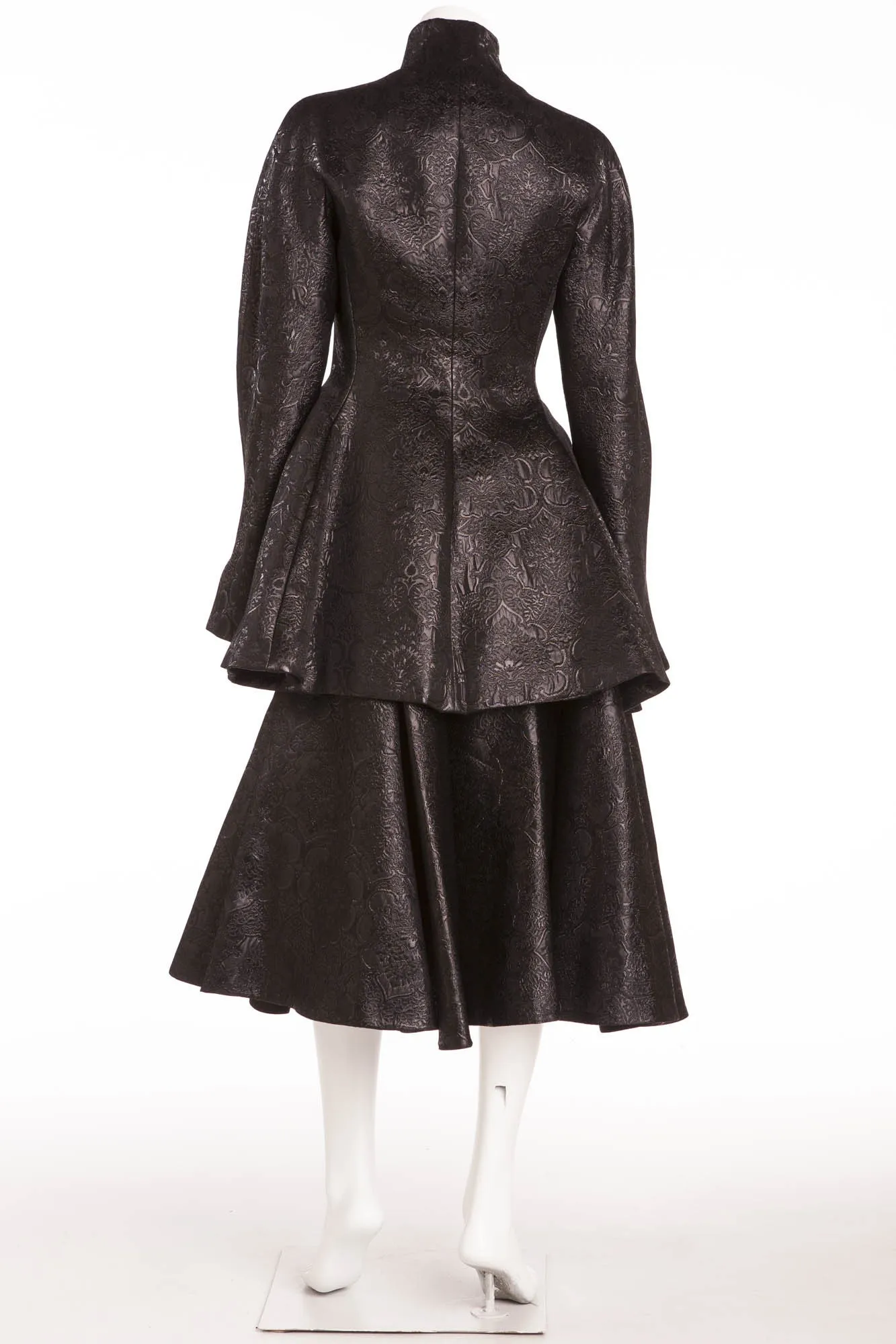 Alexander McQueen - 2PC Black Long Sleeve Floral Jacket and Skirt - IT 42