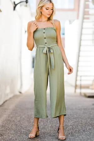 All About You Olive Smocked Jumpsuit