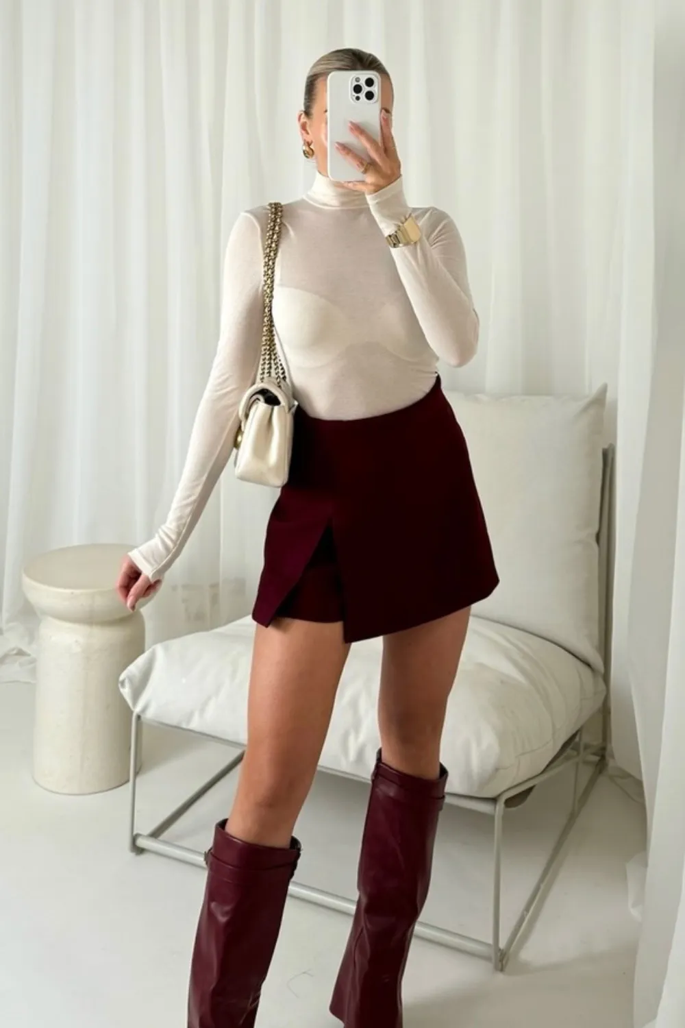 Amelia burgundy tailored skort