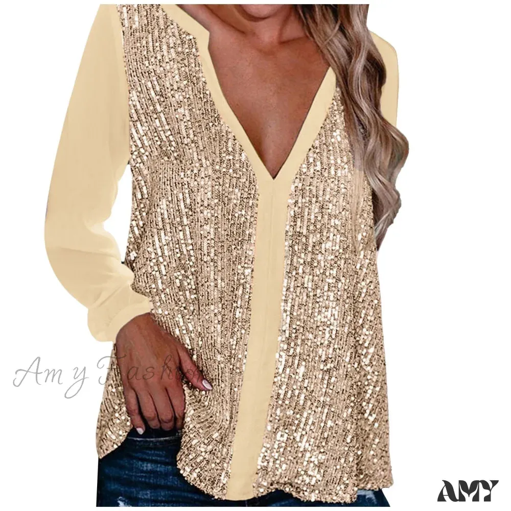 Amy Fashion - Sequin Casual Long Sleeve Fall Streetwear Blouse