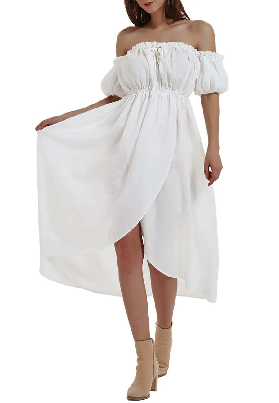 Anna-Kaci Women White Summer Fall Renaissance Dresses Casual Boho Lantern Sleeve Off Shoulder Fairy Long Dress