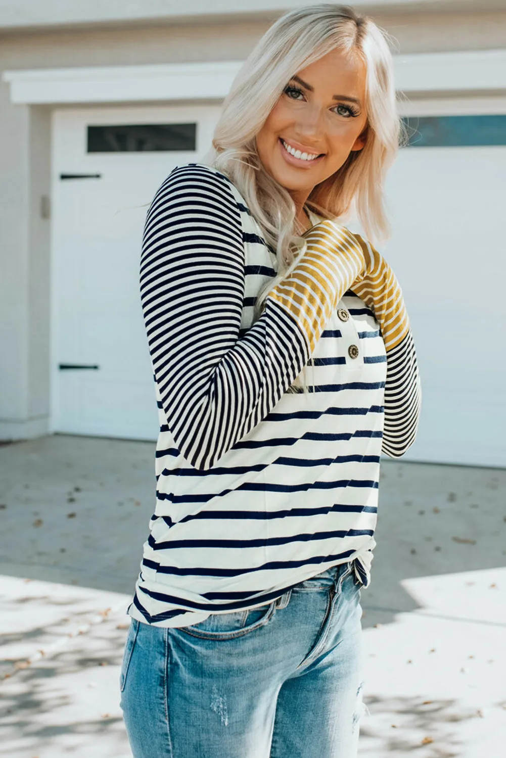 Annie Stripe Button Henley Top