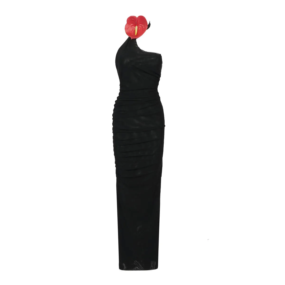 Anthurium 3D Flower Decor Halter Maxi Dress
