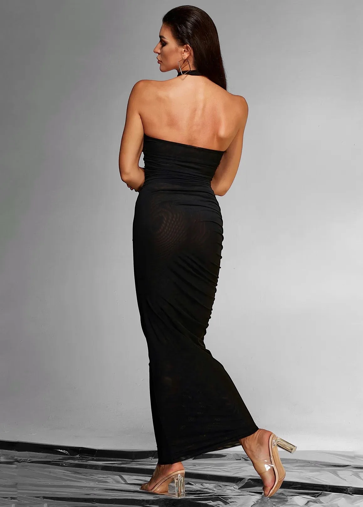 Anthurium 3D Flower Decor Halter Maxi Dress