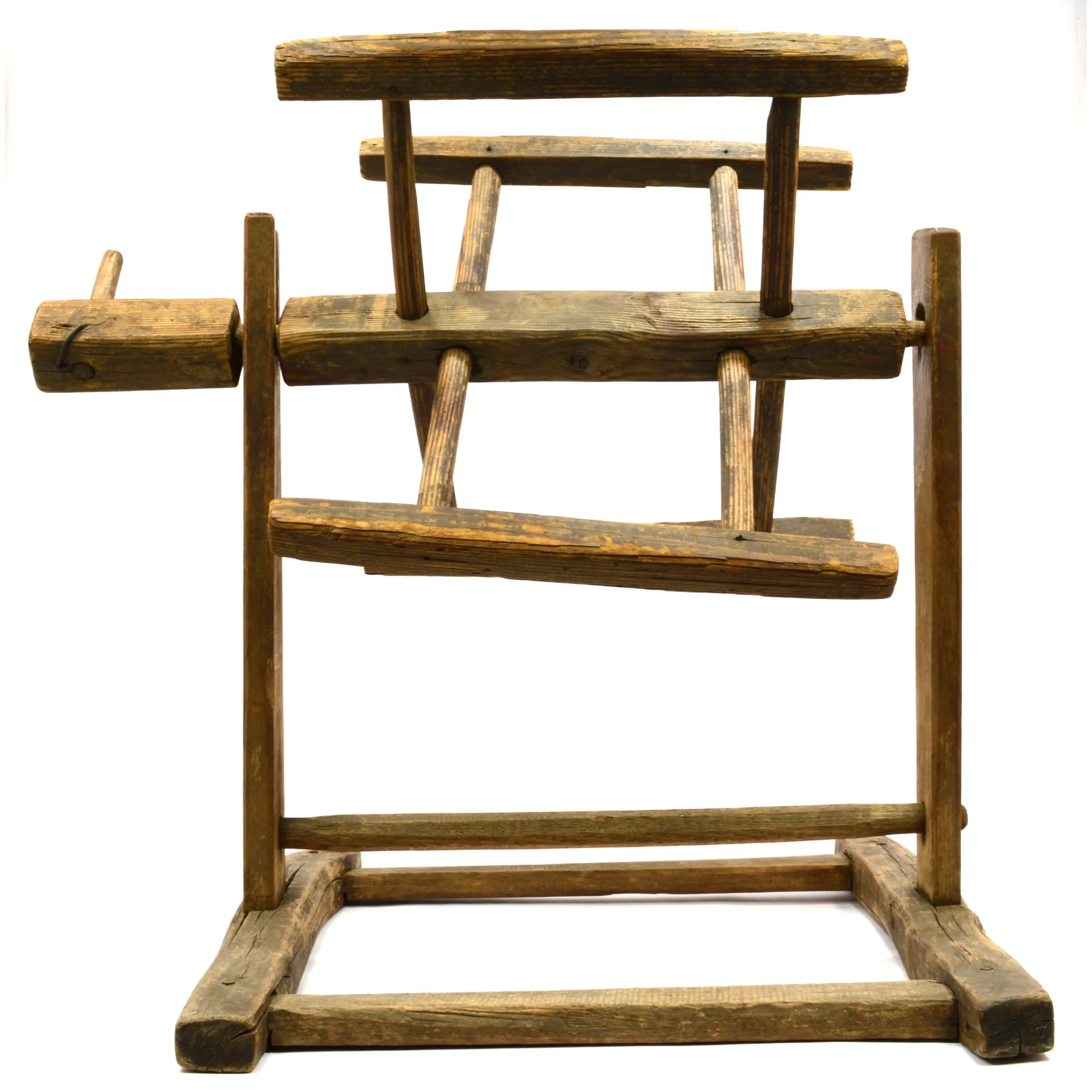 Antique YARN WINDER Primitive & Crude STRING SPINNER Oak WOOD NAILS Decor c.19th