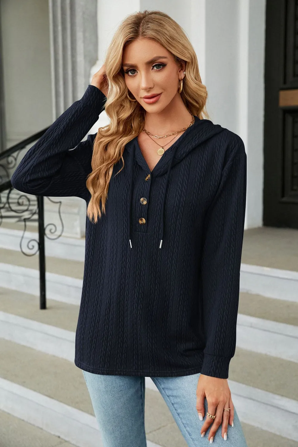 *APP EXCLUSIVE* Cableknit Long Sleeve Hoodie