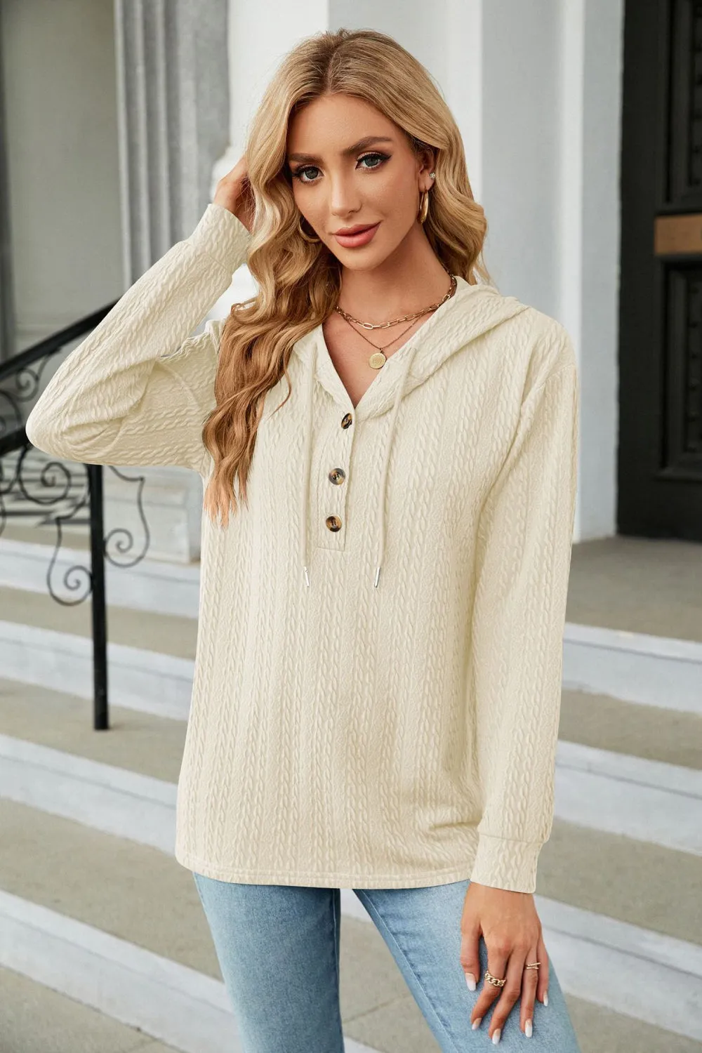 *APP EXCLUSIVE* Cableknit Long Sleeve Hoodie