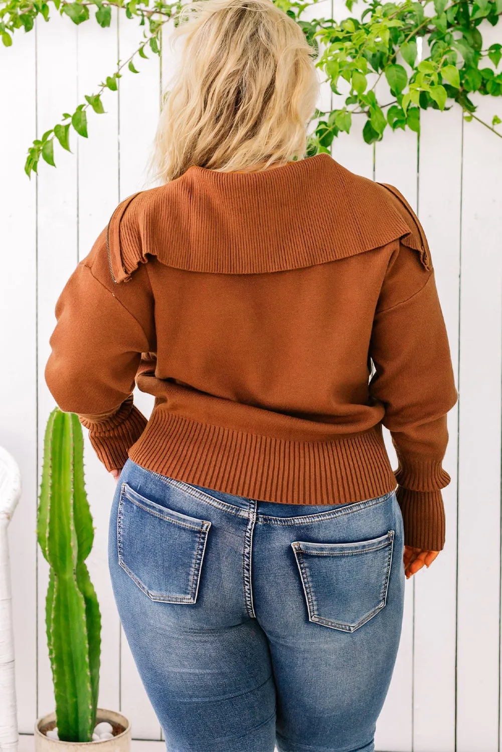 *APP EXCLUSIVE* Collared Neck Zip-Up Long Sleeve Sweater