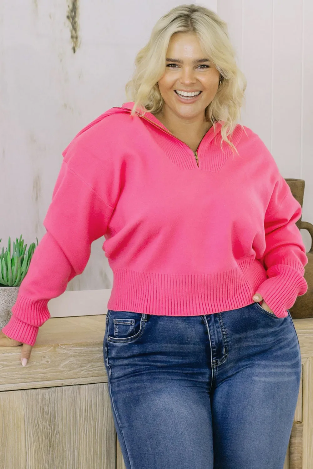 *APP EXCLUSIVE* Collared Neck Zip-Up Long Sleeve Sweater