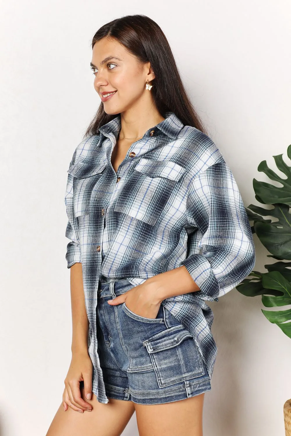 *APP EXCLUSIVE* Plaid Dropped Shoulder Flannel