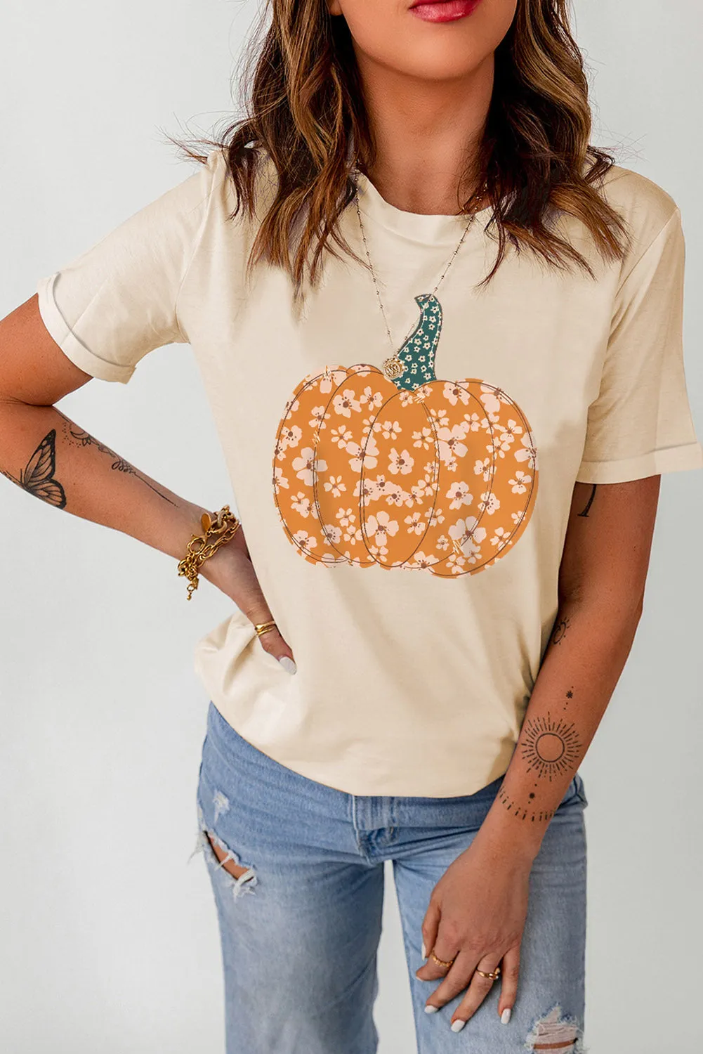 *APP EXCLUSIVE* Pumpkin Floral Cuffed T-Shirt
