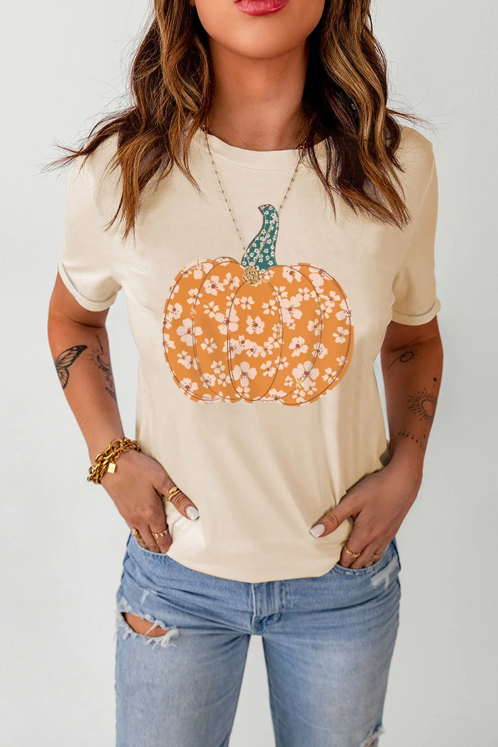 *APP EXCLUSIVE* Pumpkin Floral Cuffed T-Shirt