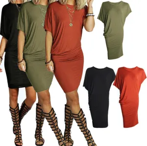 Asymmetric Short Sleeve Pure Color Sexy Bodycon Short Dress
