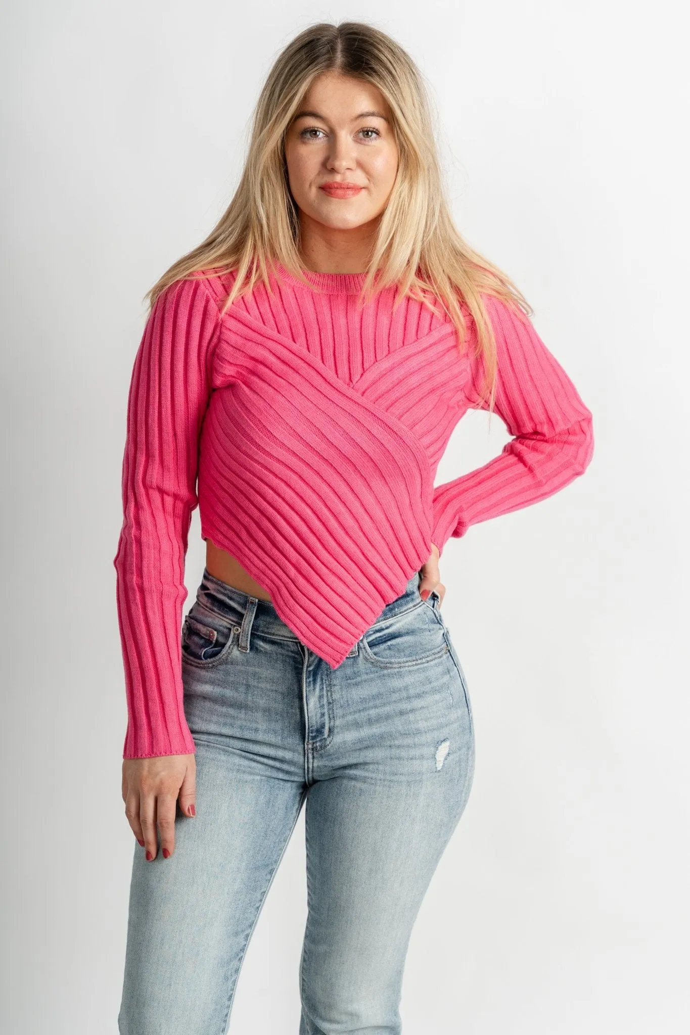 Asymmetrical sweater top fuchsia