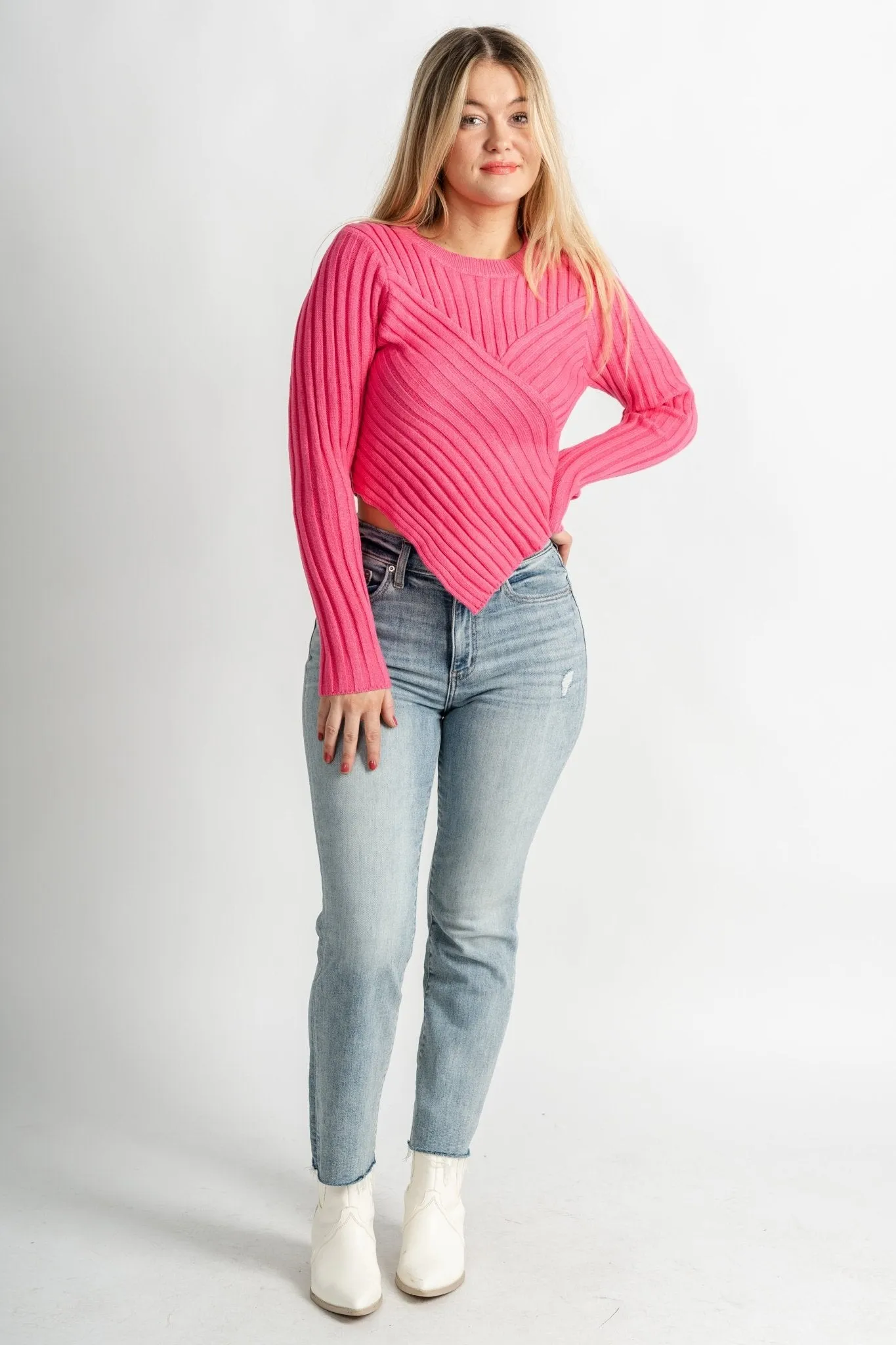 Asymmetrical sweater top fuchsia