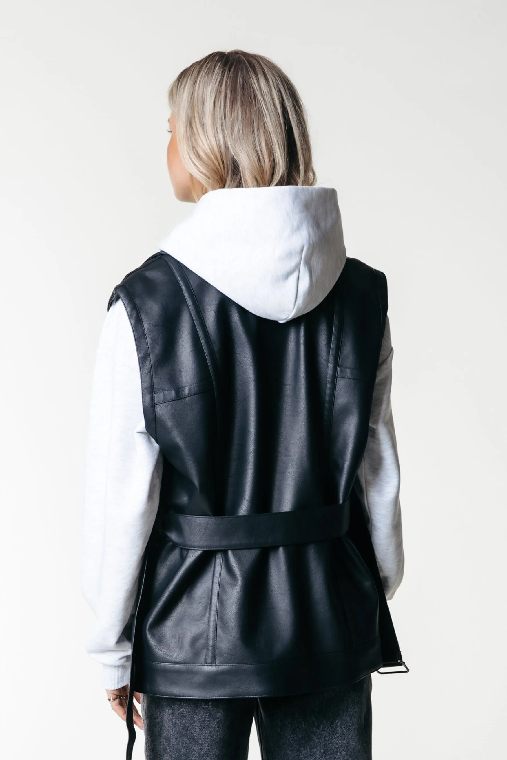 Ausha Vegan Leather Gilet | Black