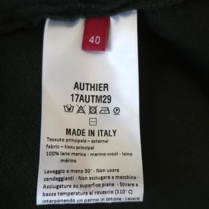 Authier Zip-Up Hoodie Jacket Green Wool Knit Size 40
