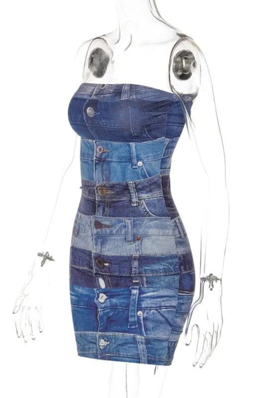 BA216 Graphic Strapless Mini Dress
