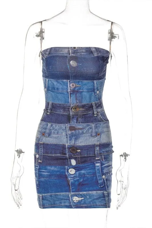 BA216 Graphic Strapless Mini Dress