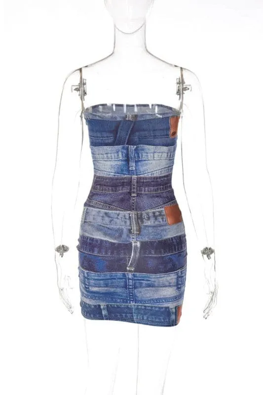 BA216 Graphic Strapless Mini Dress