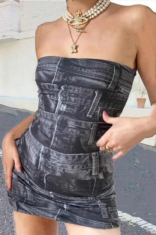 BA216 Graphic Strapless Mini Dress