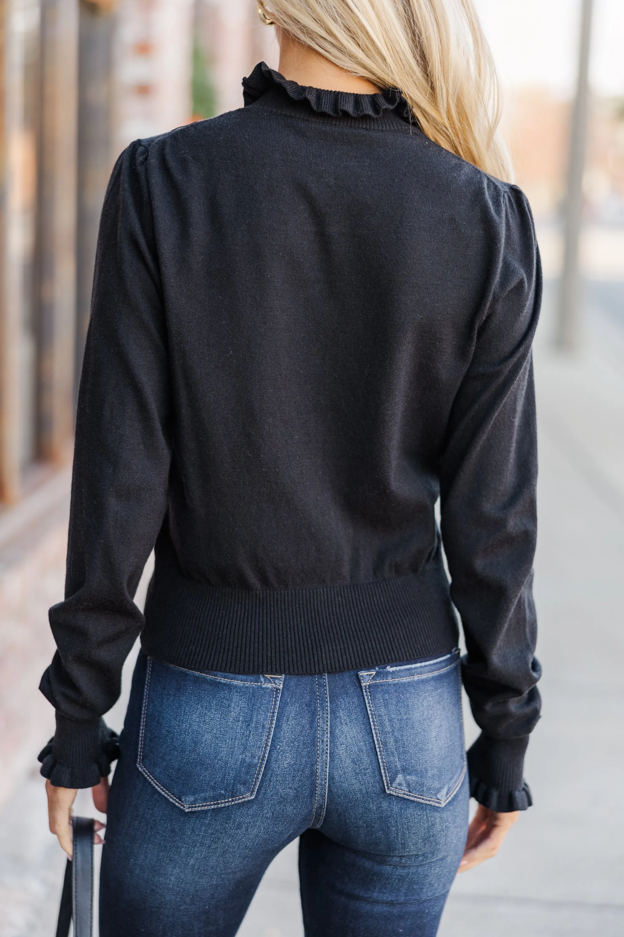Back To You Black Ruffled Sweater