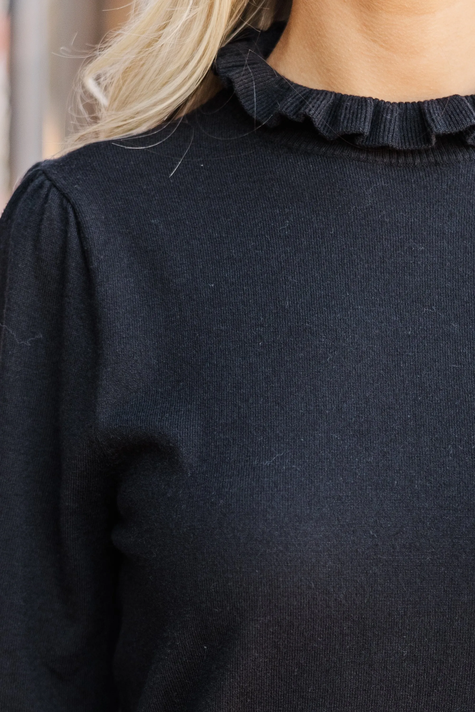 Back To You Black Ruffled Sweater