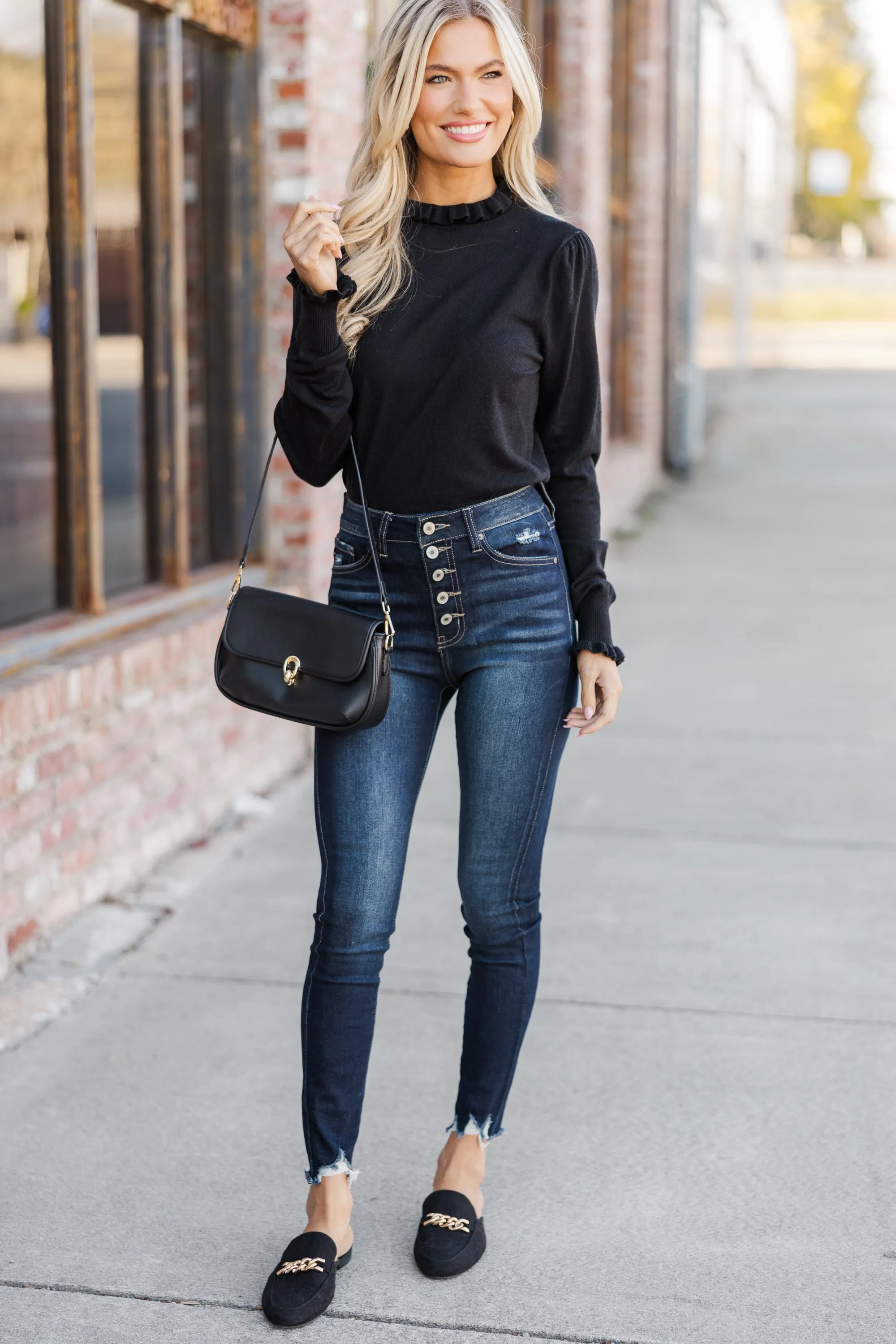 Back To You Black Ruffled Sweater