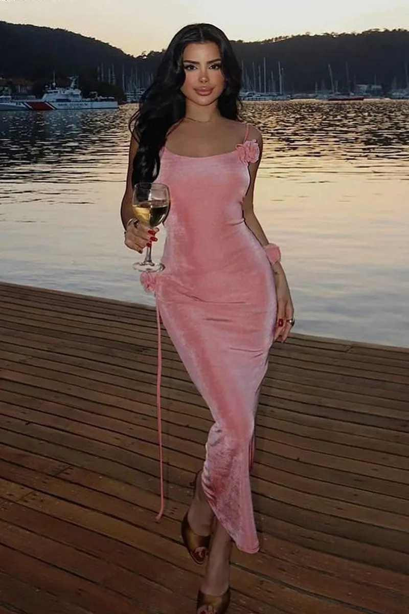 Backless Rosetta Design Bodycon Maxi Dress