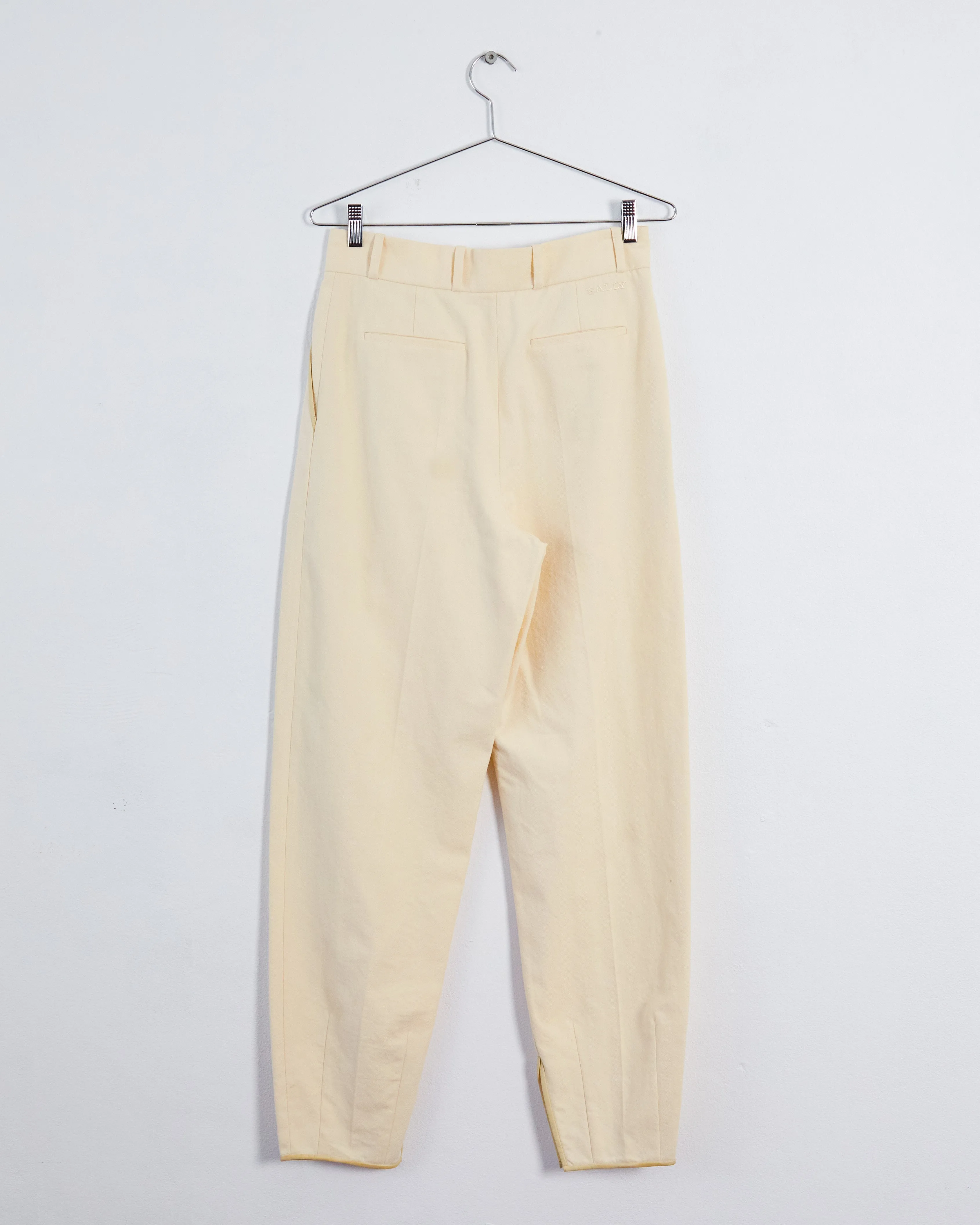 Bally leather trim tailored trousers, ecru, 8