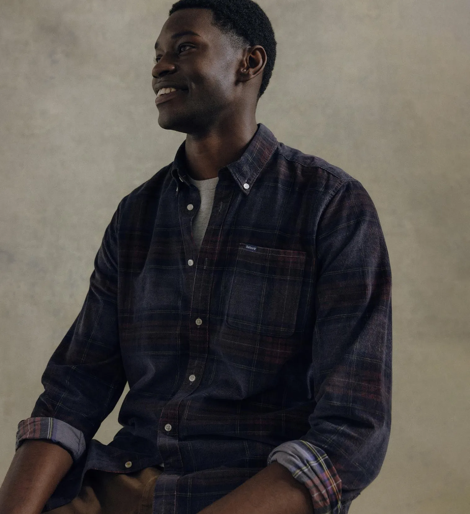 Barbour Southfield Tailored Fine Cord Shirt Grey Plaid