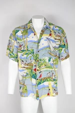 Beach scene match up pocket spun rayon Hawaiian shirt - XL