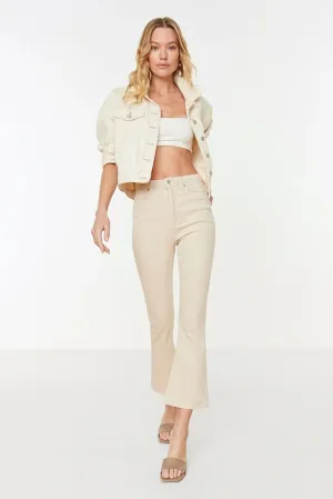 beige crop flare jeans